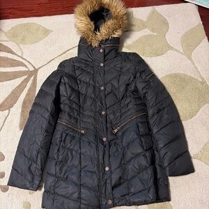 Marc New York Andrew Marc Black Chevron Puffer Coat Fur Hood XS
